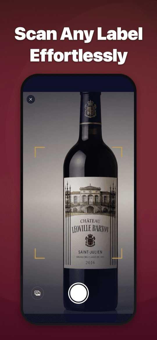 Camera screen framing a wine label for scanning
